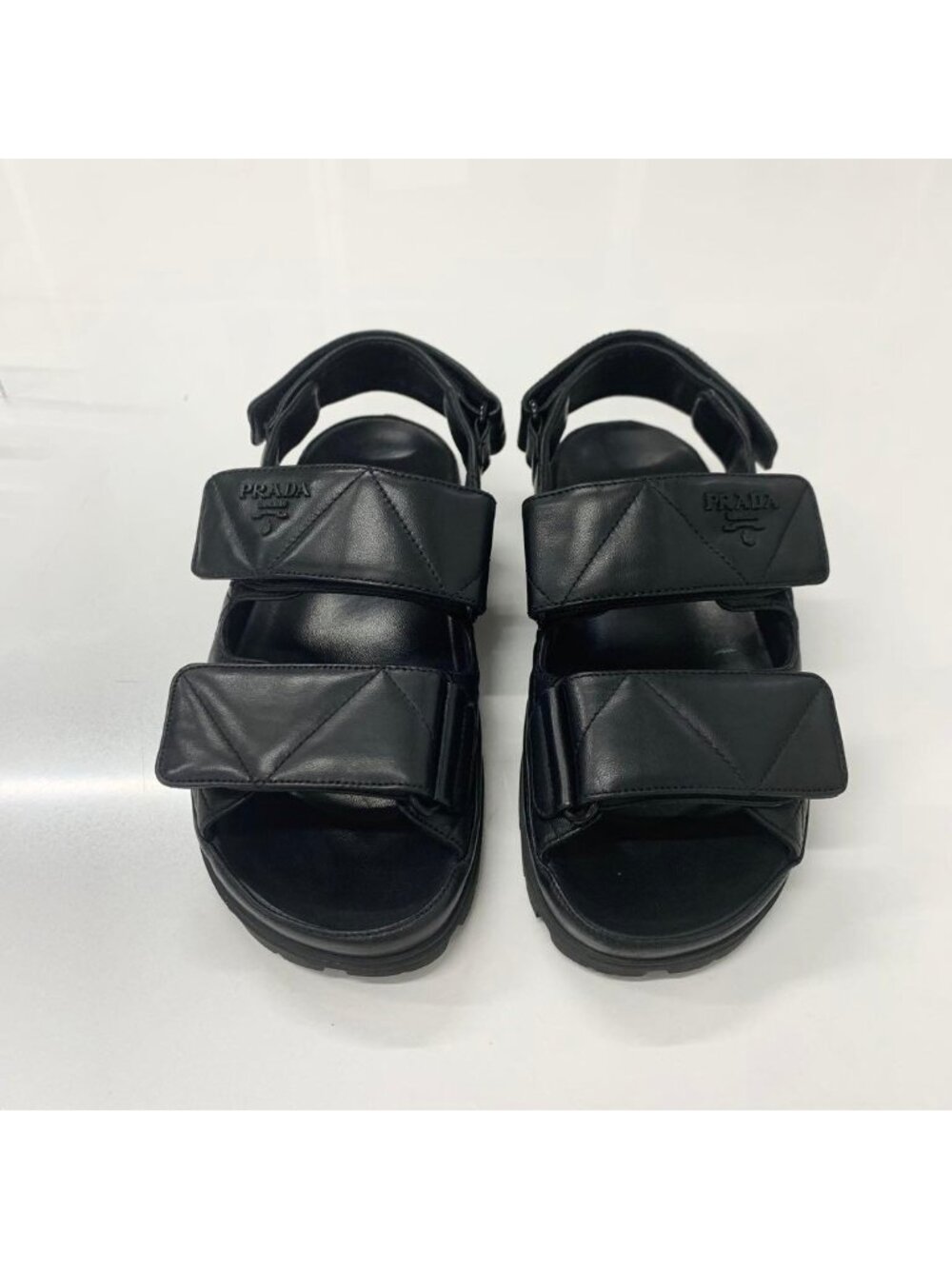 Prada Logo Padded Nappa Leather Velcro Sandals Black - Picture 2 of 10